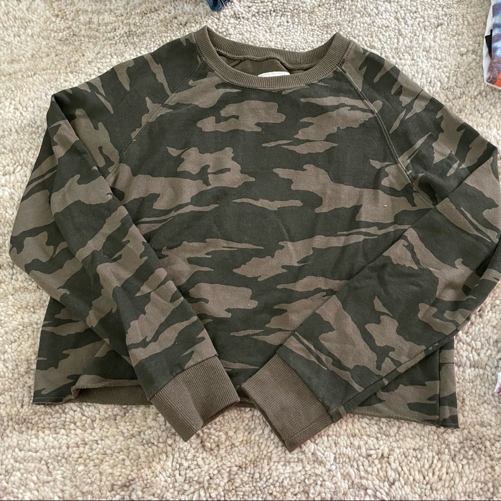 Camo Cropped Crewneck Sweater